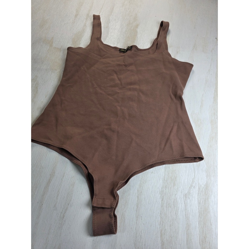 Shinestar Brown Sleeveless Bodice Square Neck Minimalist Bodysuit Medium